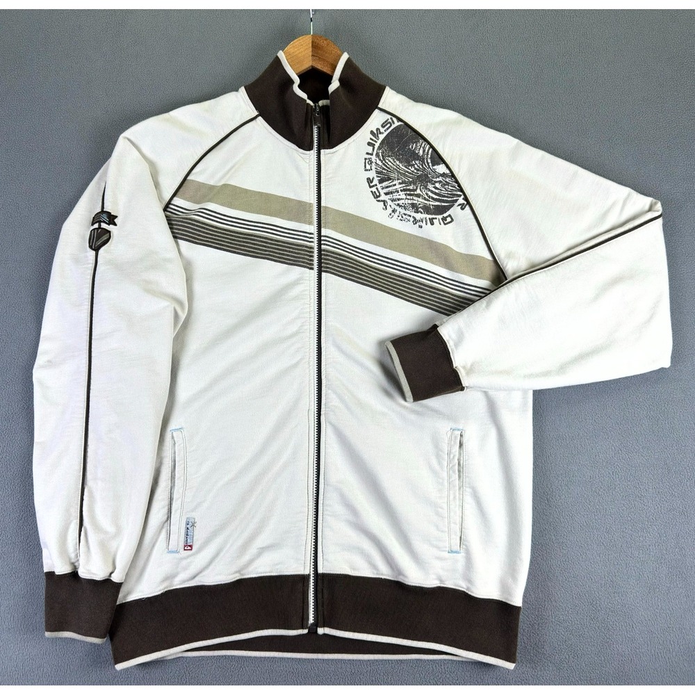 Quiksilver Jacket Mens XL Beige Brown Vintage Y2K Surf Skate Embroidered Logo